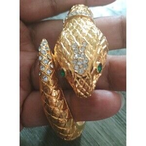 KJL Snake Cuff Hidden Watch Kenneth Jay Lane Gold Tone Rhinestone Vintage